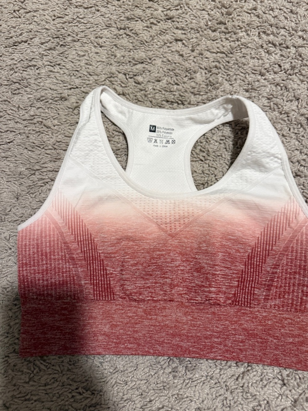 Goddess Ombré Racerback Sports Bra in White and Rose